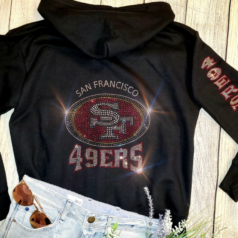 New San Francisco 49ers Rhinestone Zip Up Hoodie Unisex S thru XL - Picture 7 of 7
